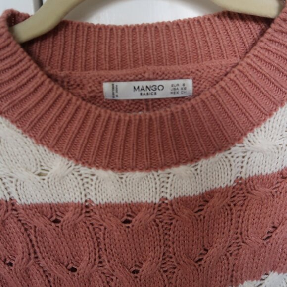 Mango Peach & White Cable Knit Chunky Sweater - Picture 12 of 13